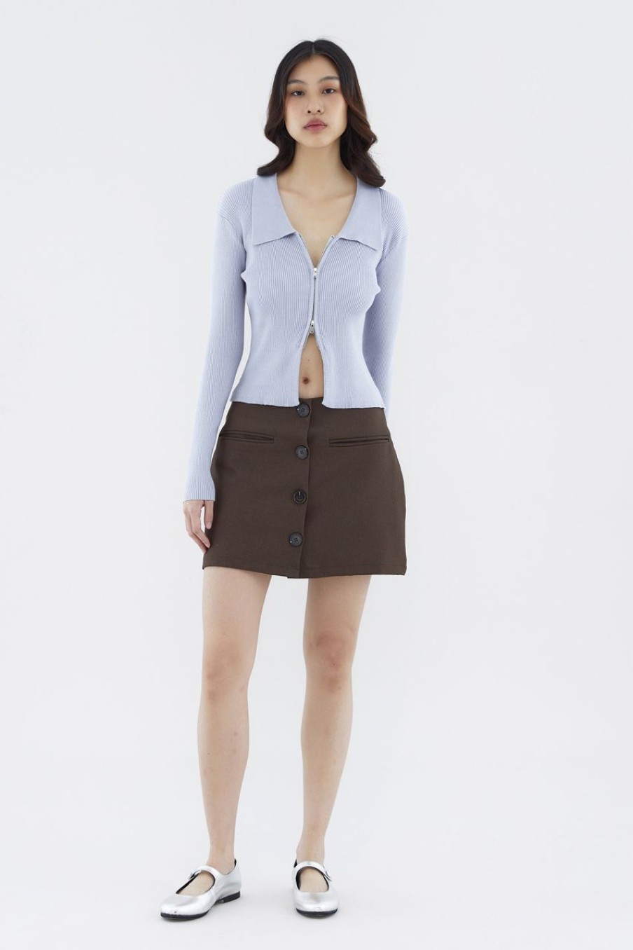 Women The Editor's Market Tops | Venanda Two-Way Zip Knit Top Aluminium