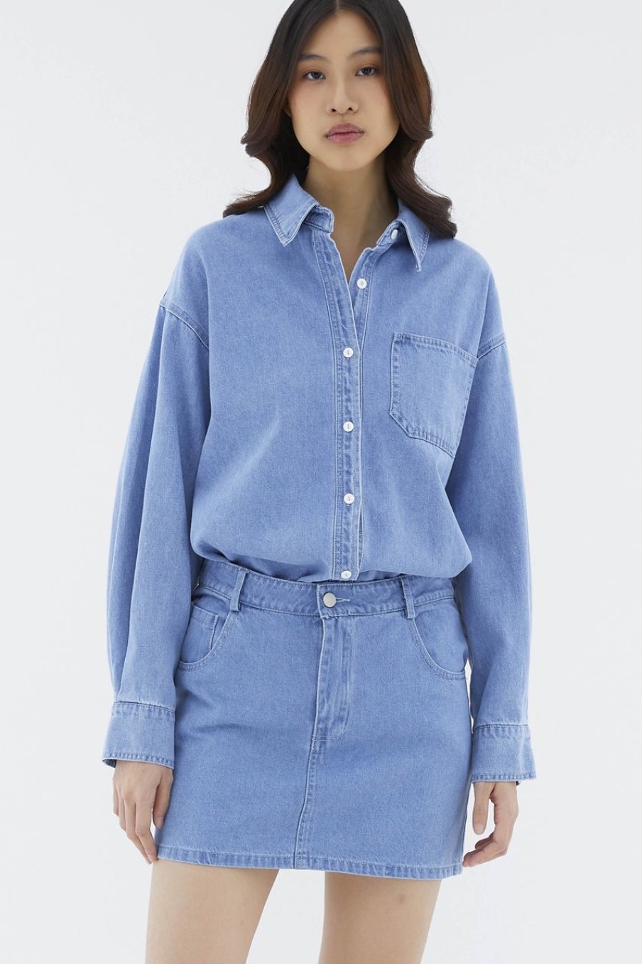 Women The Editor's Market Tops | Flyde Denim Shirt Light Blue