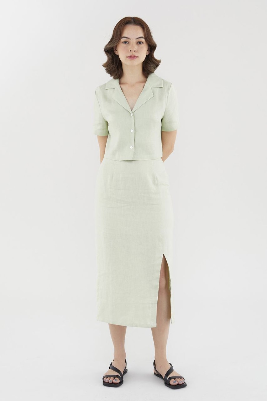 Women The Editor's Market Skirts | Elisia Linen Slip Skirt Pistachio