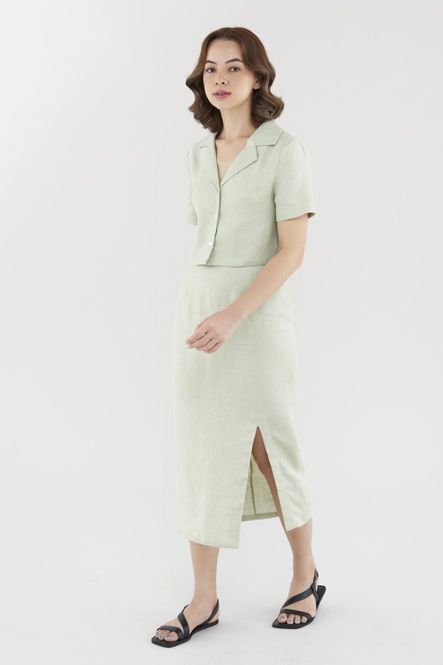 Women The Editor's Market Skirts | Elisia Linen Slip Skirt Pistachio