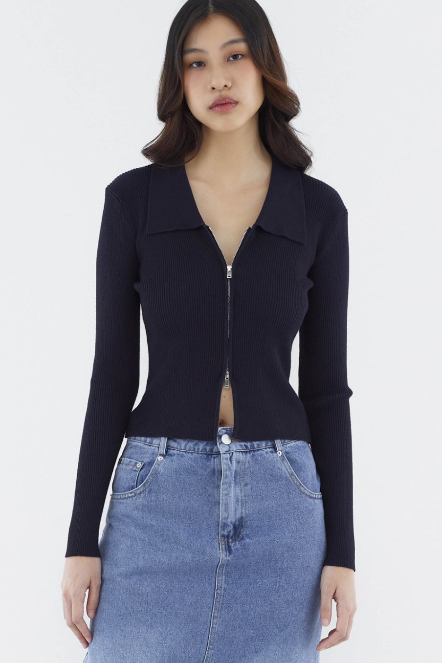 Women The Editor's Market Tops | Venanda Two-Way Zip Knit Top Eclipse