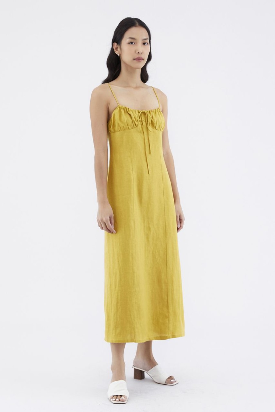 Women The Editor's Market Dresses | Gwenette Linen Bustier Dress Canary