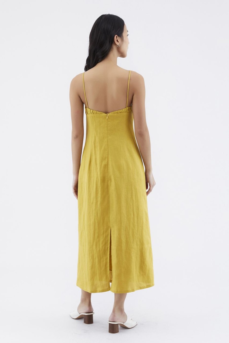 Women The Editor's Market Dresses | Gwenette Linen Bustier Dress Canary