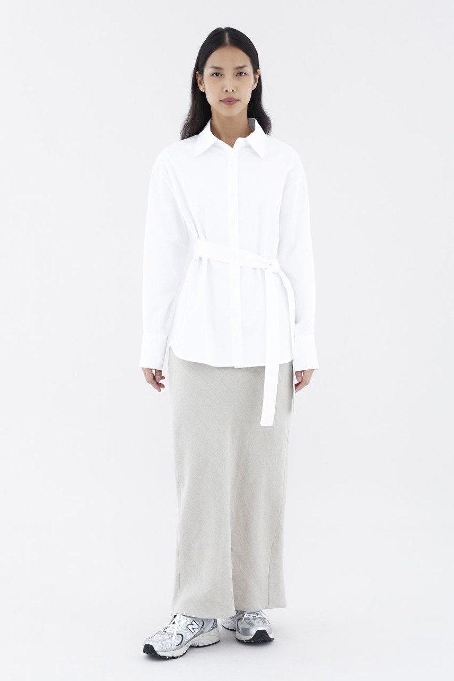 Women The Editor's Market Tops | Frankie Tie-Waist Relaxed Shirt White