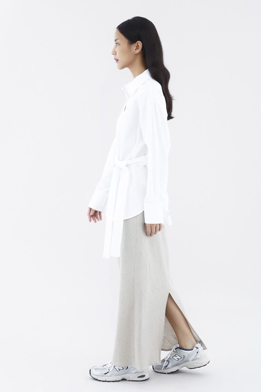 Women The Editor's Market Tops | Frankie Tie-Waist Relaxed Shirt White