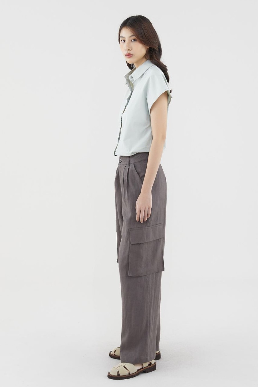 Women The Editor's Market Pants | Marcelyn Linen Utility Pants Charcoal