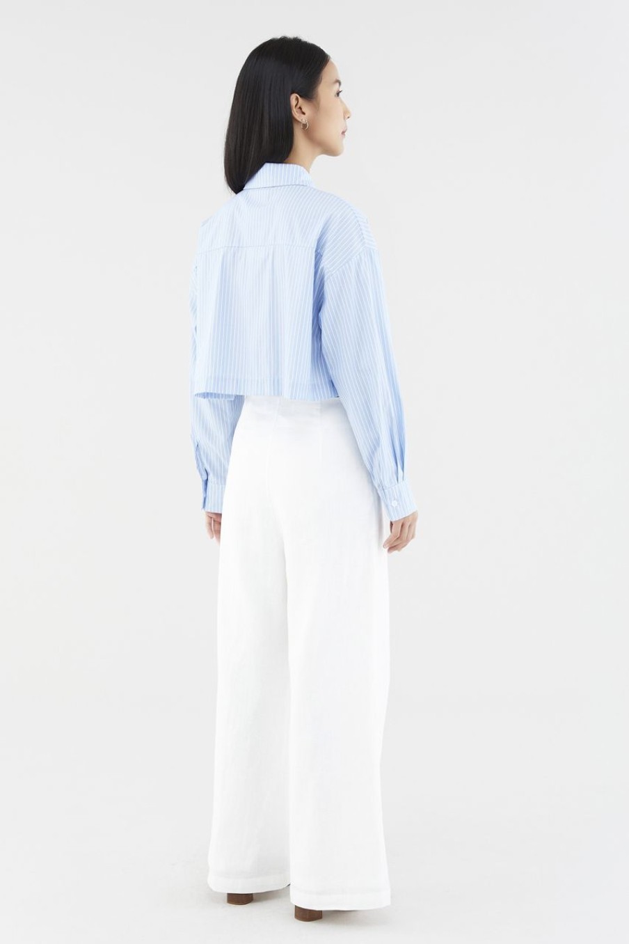 Women The Editor's Market Tops | Casavie Crop Shirt Light Blue/White Stripes