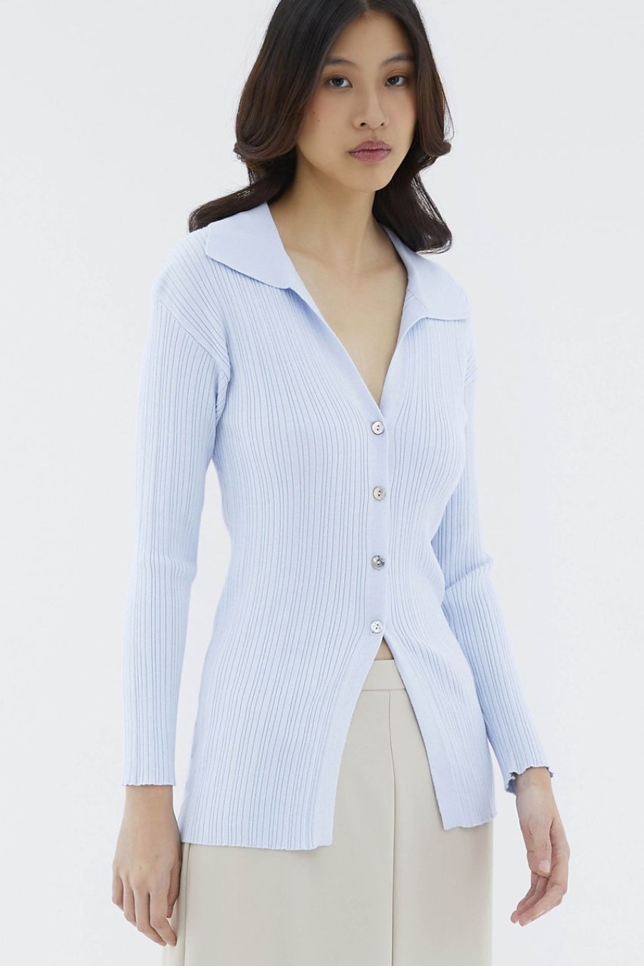 Women The Editor's Market Tops | Quicinda Longline Knit Top Baby Blue