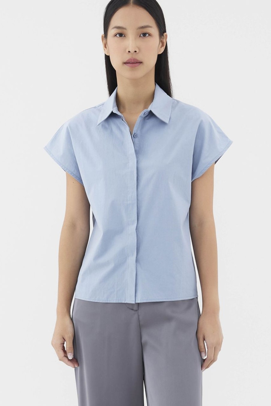 Women The Editor's Market Tops | Nomi Boxy Shirt Steel Blue