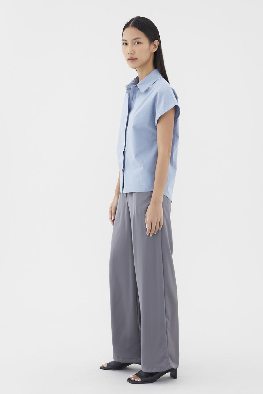 Women The Editor's Market Tops | Nomi Boxy Shirt Steel Blue