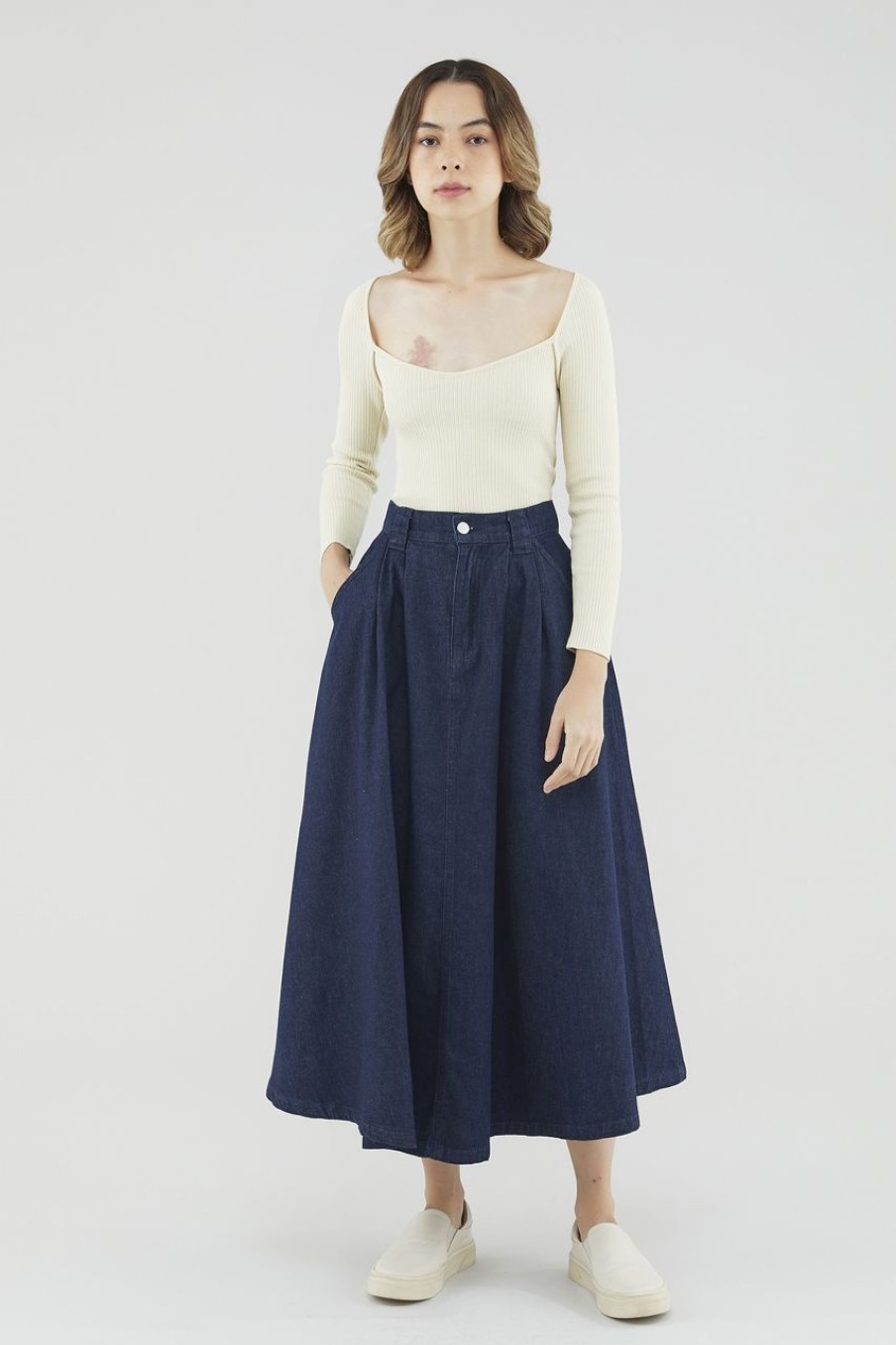 Women The Editor's Market Skirts | Kindall Denim Skirt Dark Denim Blue