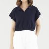 Women The Editor's Market Tops | Emely Collared Knit Top Eclipse