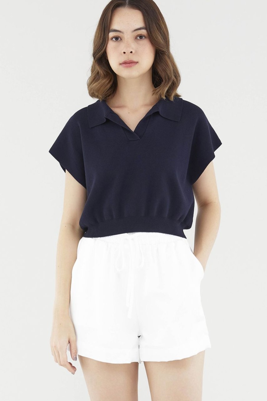 Women The Editor's Market Tops | Emely Collared Knit Top Eclipse