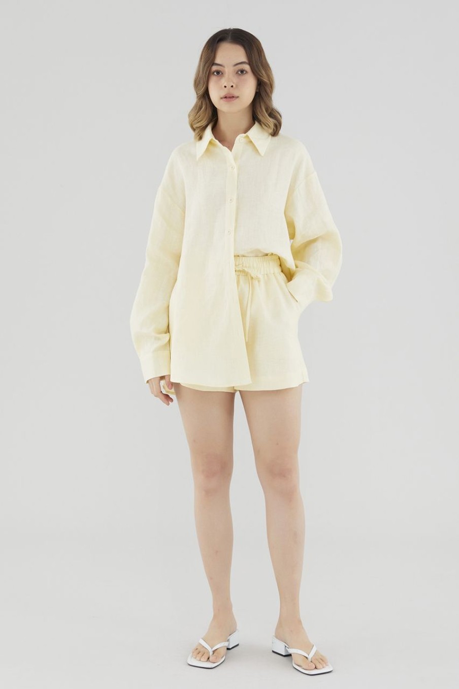 Women The Editor's Market Shorts | Bonita Linen Relaxed Shorts Lemon