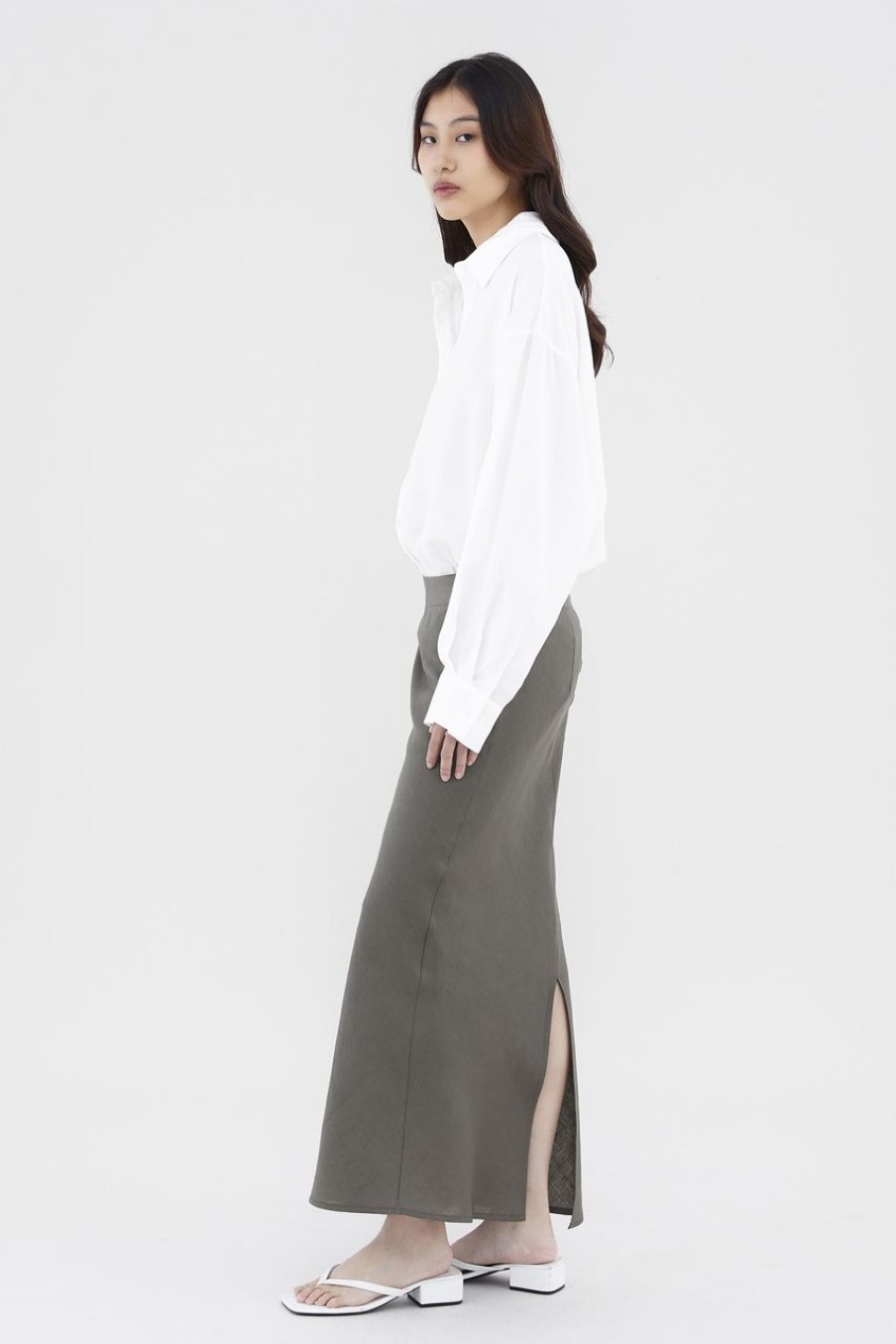 Women The Editor's Market Skirts | Haremi Linen Low-Rise Slip Skirt Umber