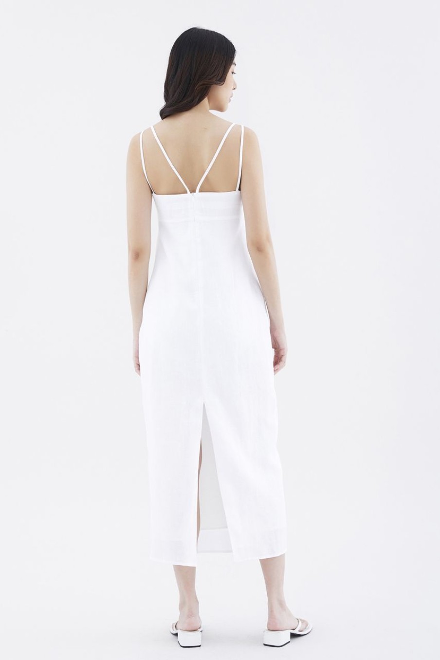 Women The Editor's Market Dresses | Erucia Linen Double-Strap Slit Dress White