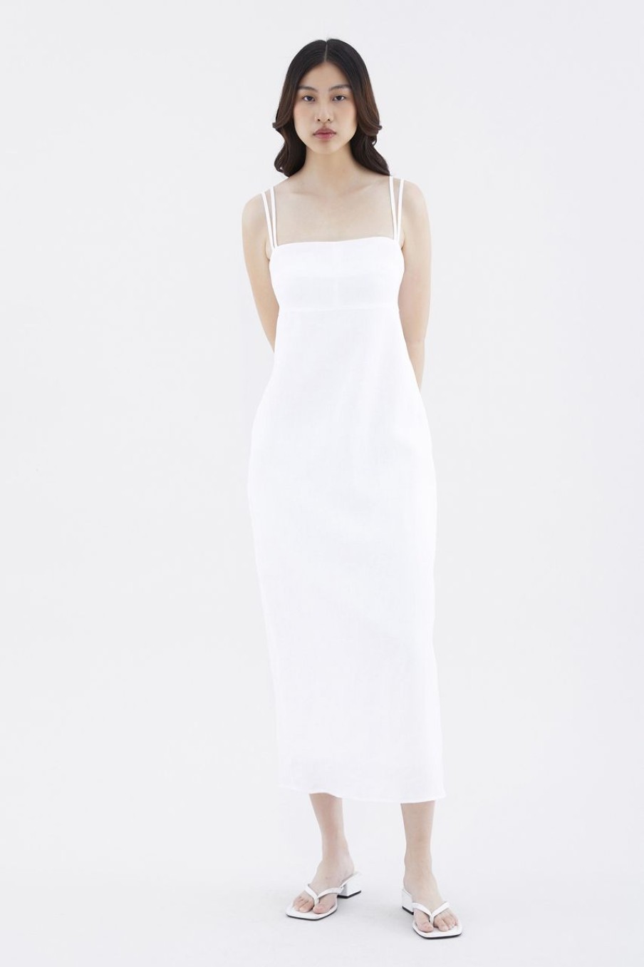 Women The Editor's Market Dresses | Erucia Linen Double-Strap Slit Dress White