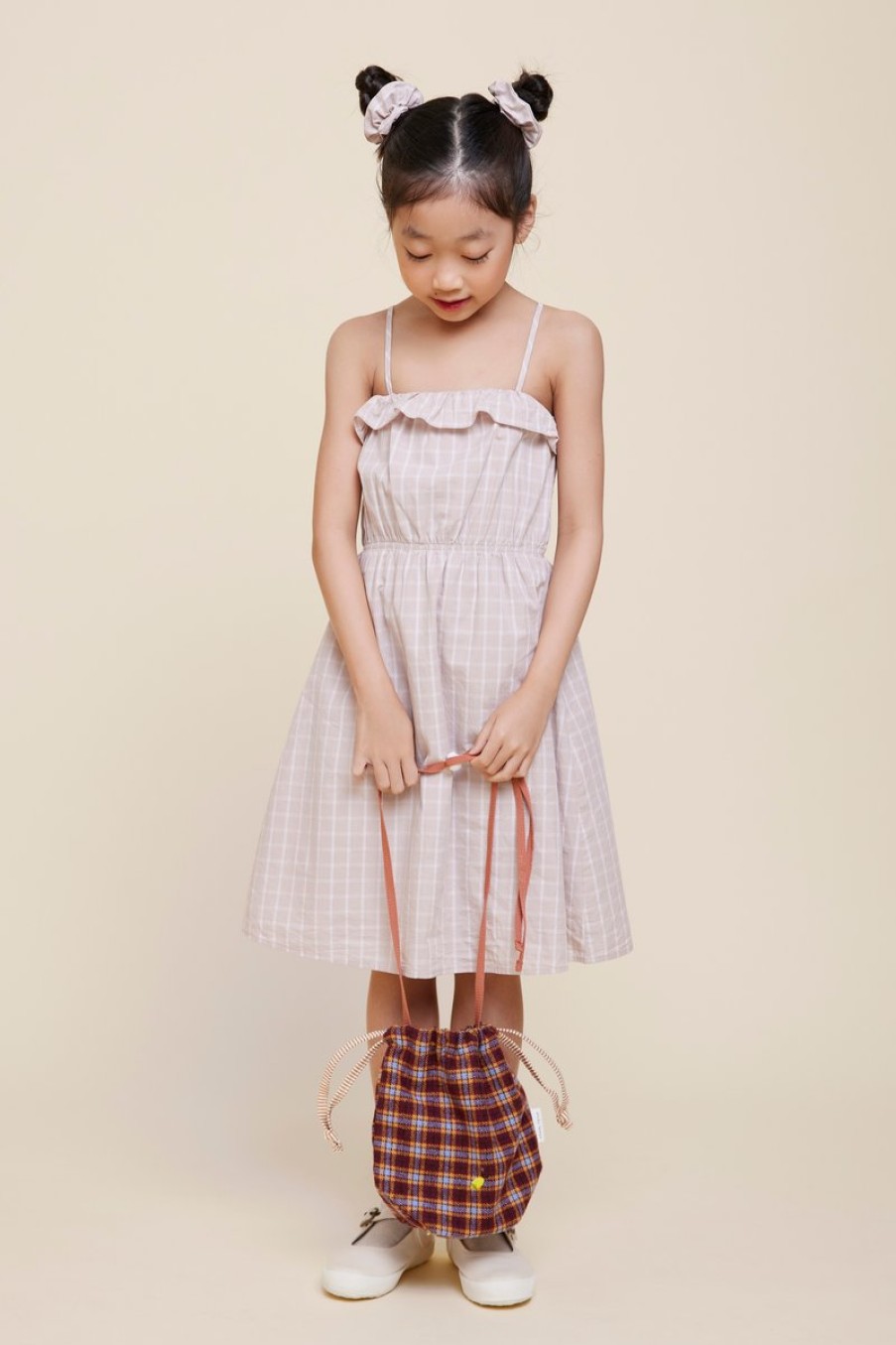 Kids Evryday Studios | Ruffle Midi Dress Sand Plaid