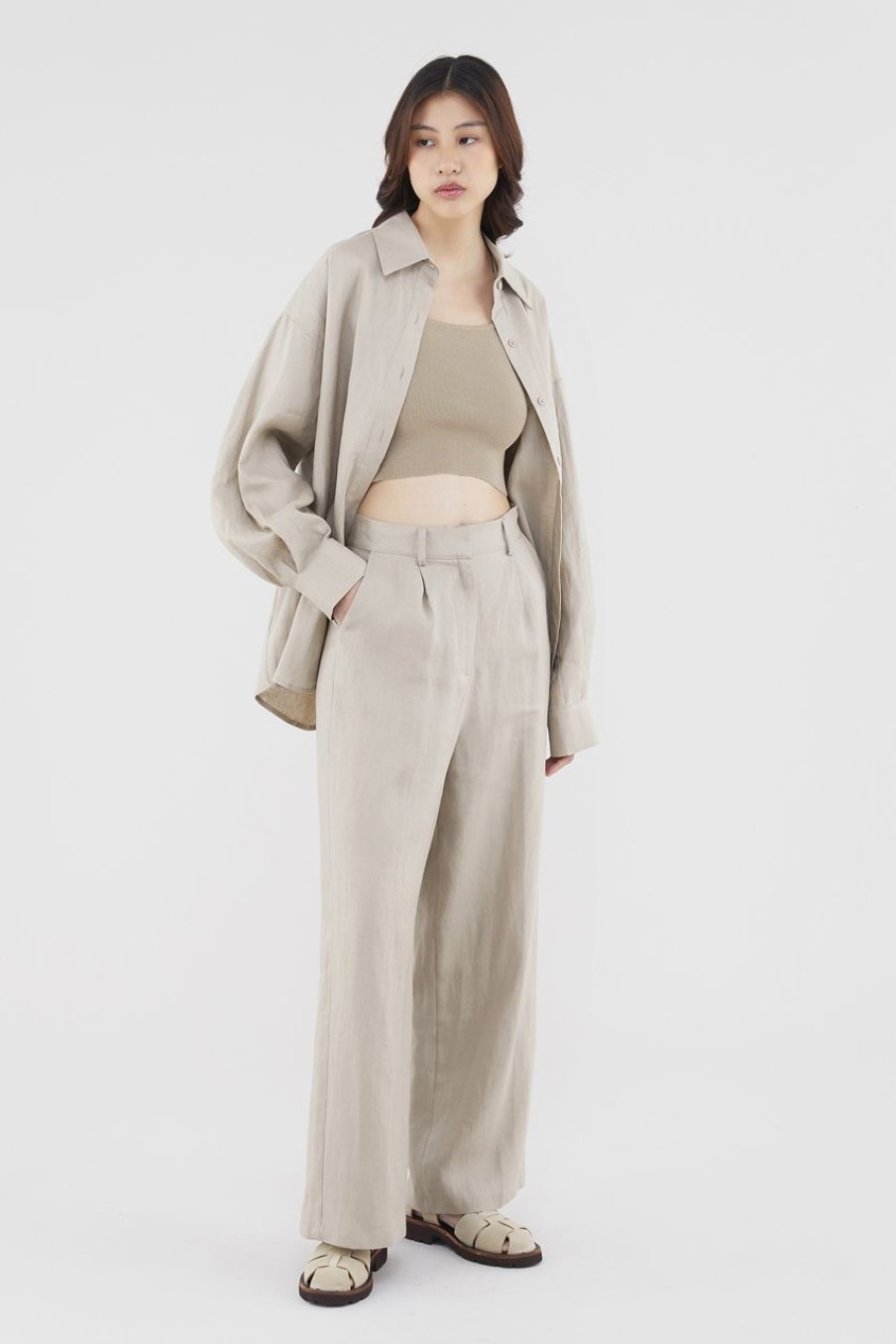 Women The Editor's Market Pants | Mildred Linen Wide-Leg Pants Taupe