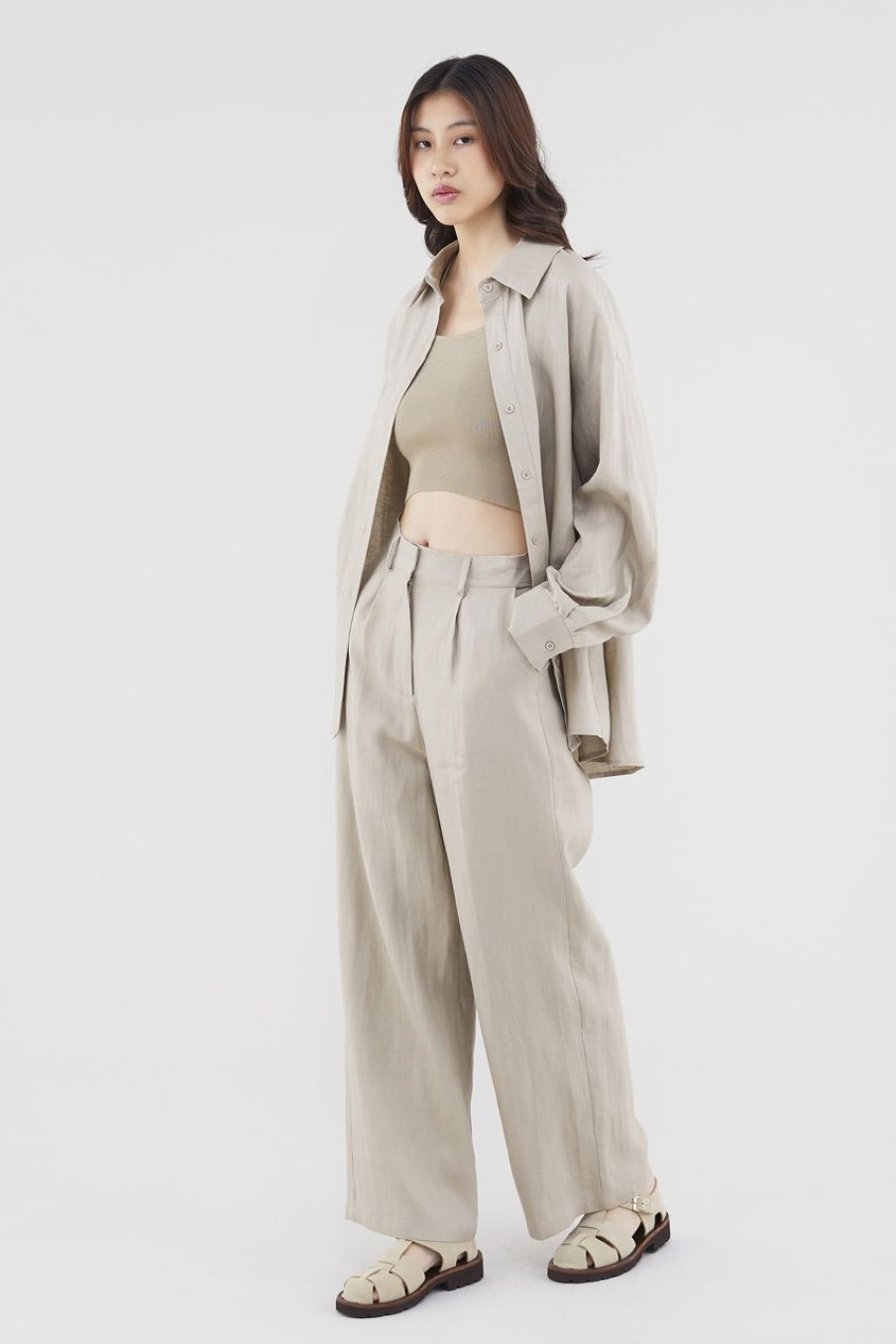 Women The Editor's Market Pants | Mildred Linen Wide-Leg Pants Taupe