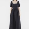 Women The Editor's Market Dresses | Kaelyn Linen Puff-Sleeve Dress Black