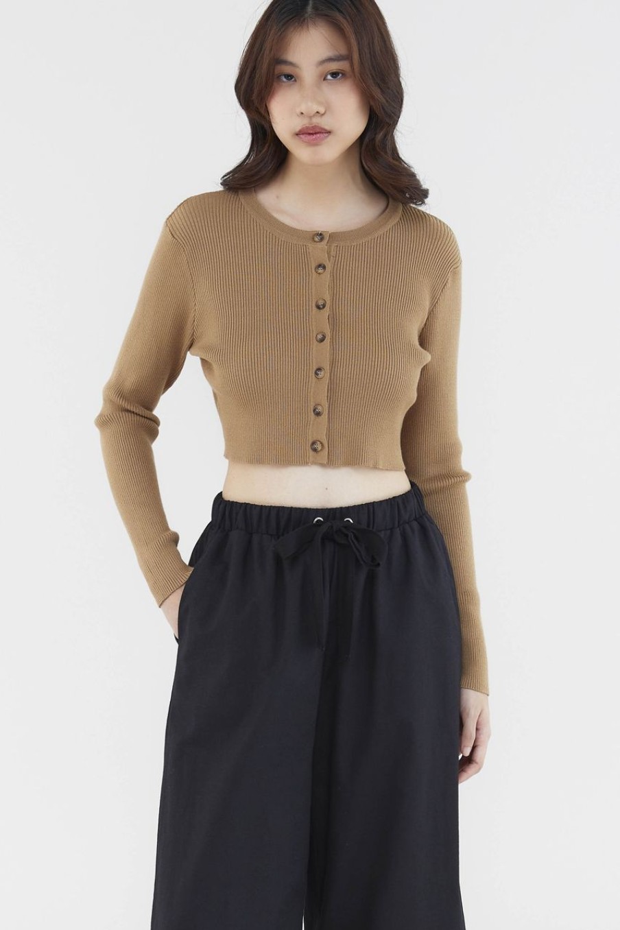 Women The Editor's Market Tops | Daena Button-Down Knit Top Camel