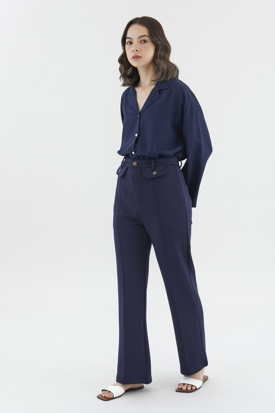 Women The Editor's Market Pants | Bristol Relaxed Pants Navy Blue