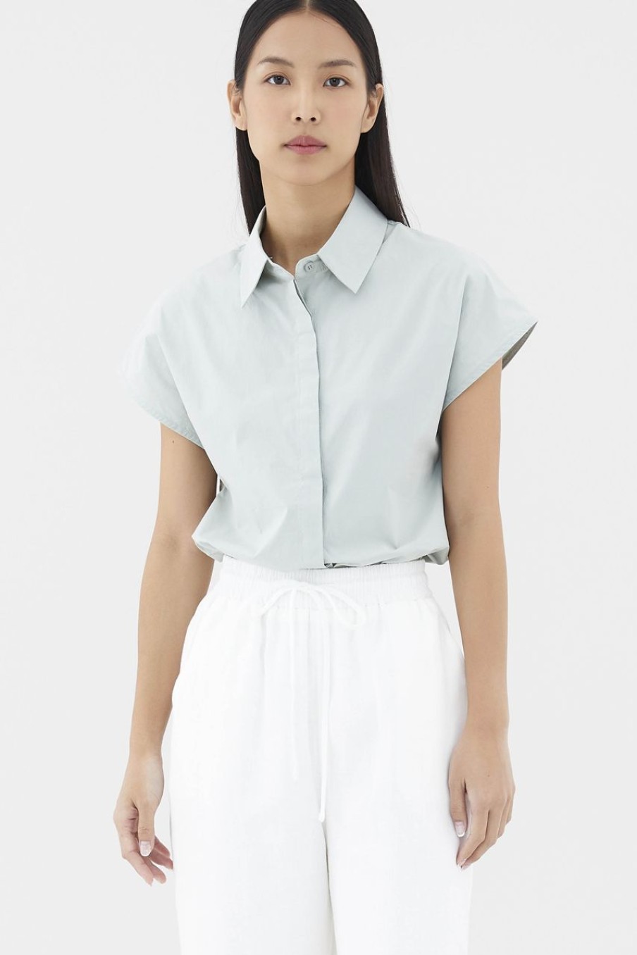 Women The Editor's Market Tops | Nomi Boxy Shirt Chalk Green