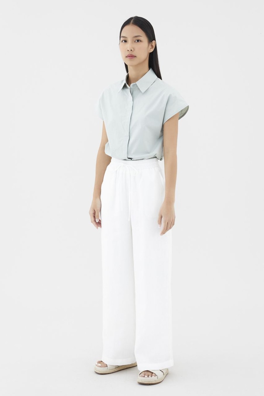 Women The Editor's Market Tops | Nomi Boxy Shirt Chalk Green