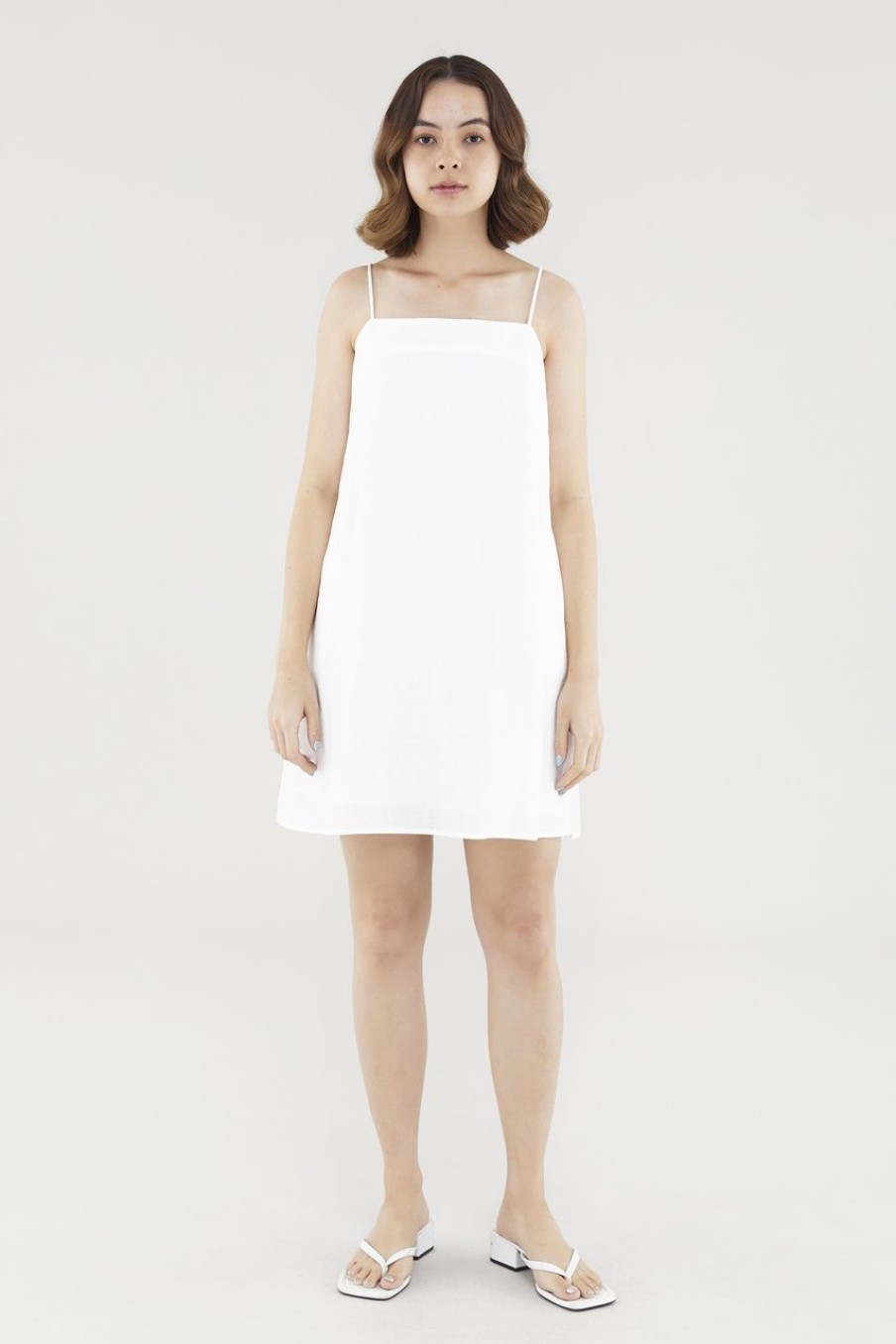 Women The Editor's Market Dresses | Aurova Linen Back-Tie Dress White