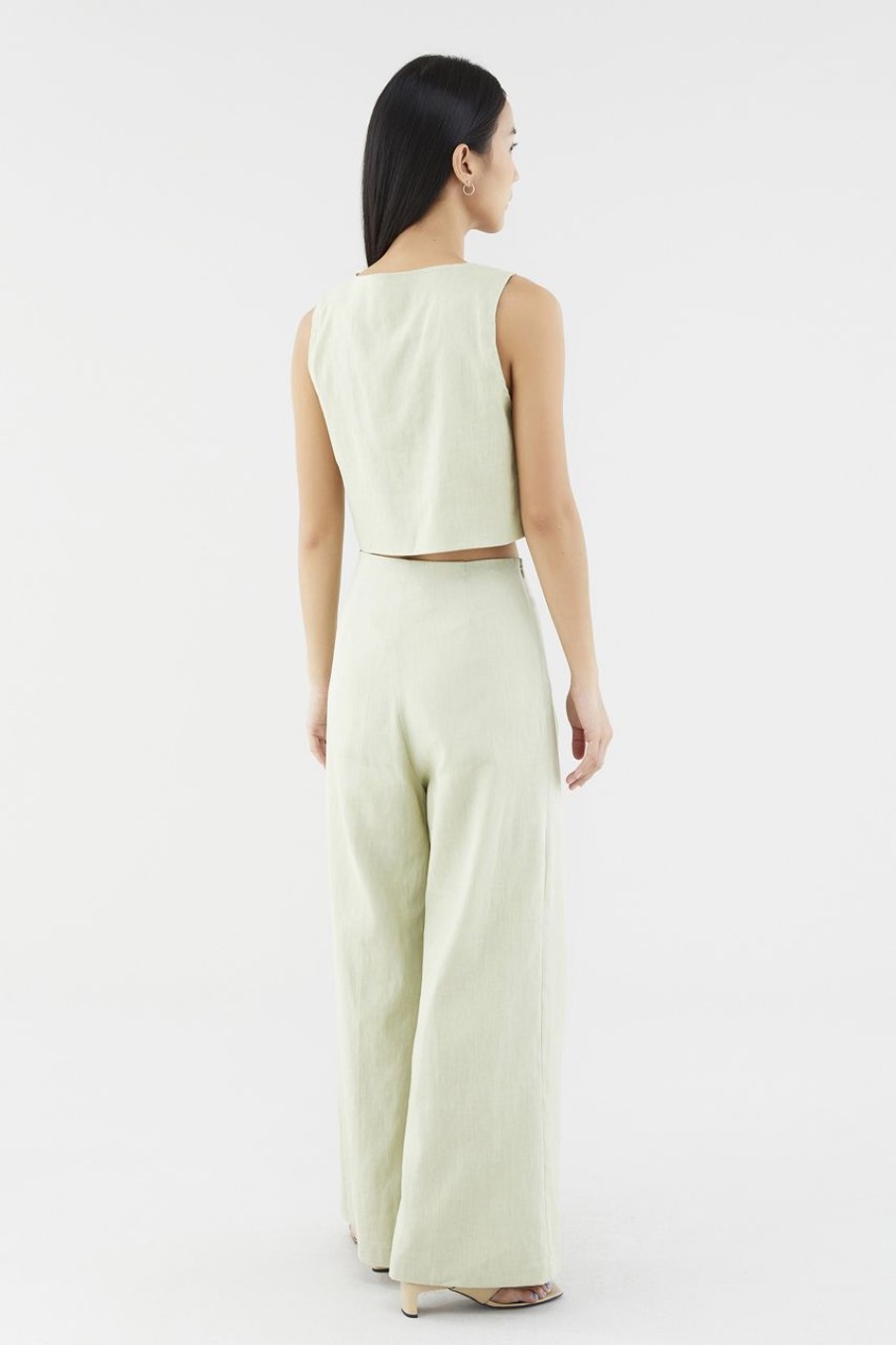 Women The Editor's Market Tops | Evada Linen Button Down Top Pistachio