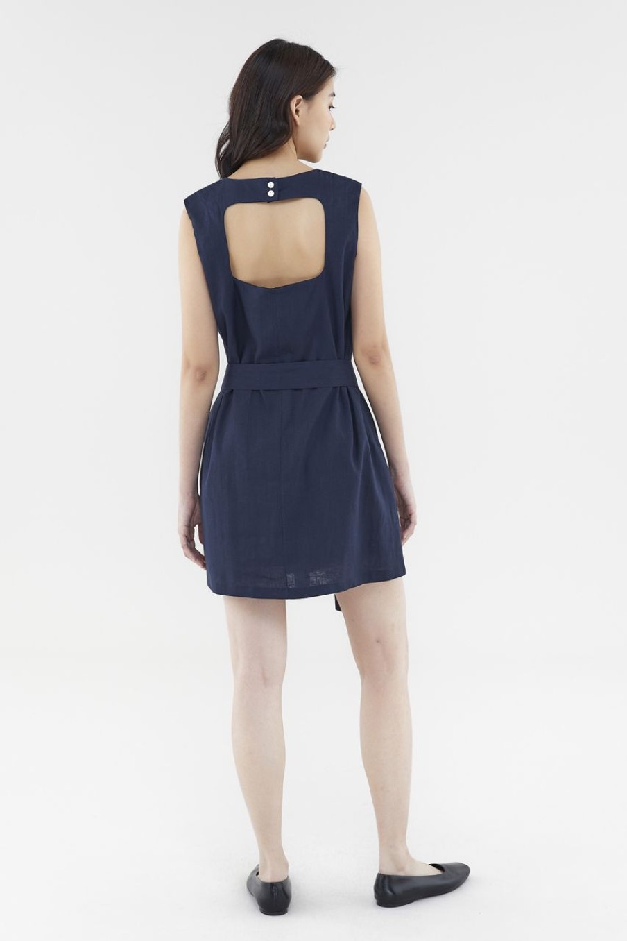 Women The Editor's Market Dresses | Rylee Linen Open-Back Dress Eclipse