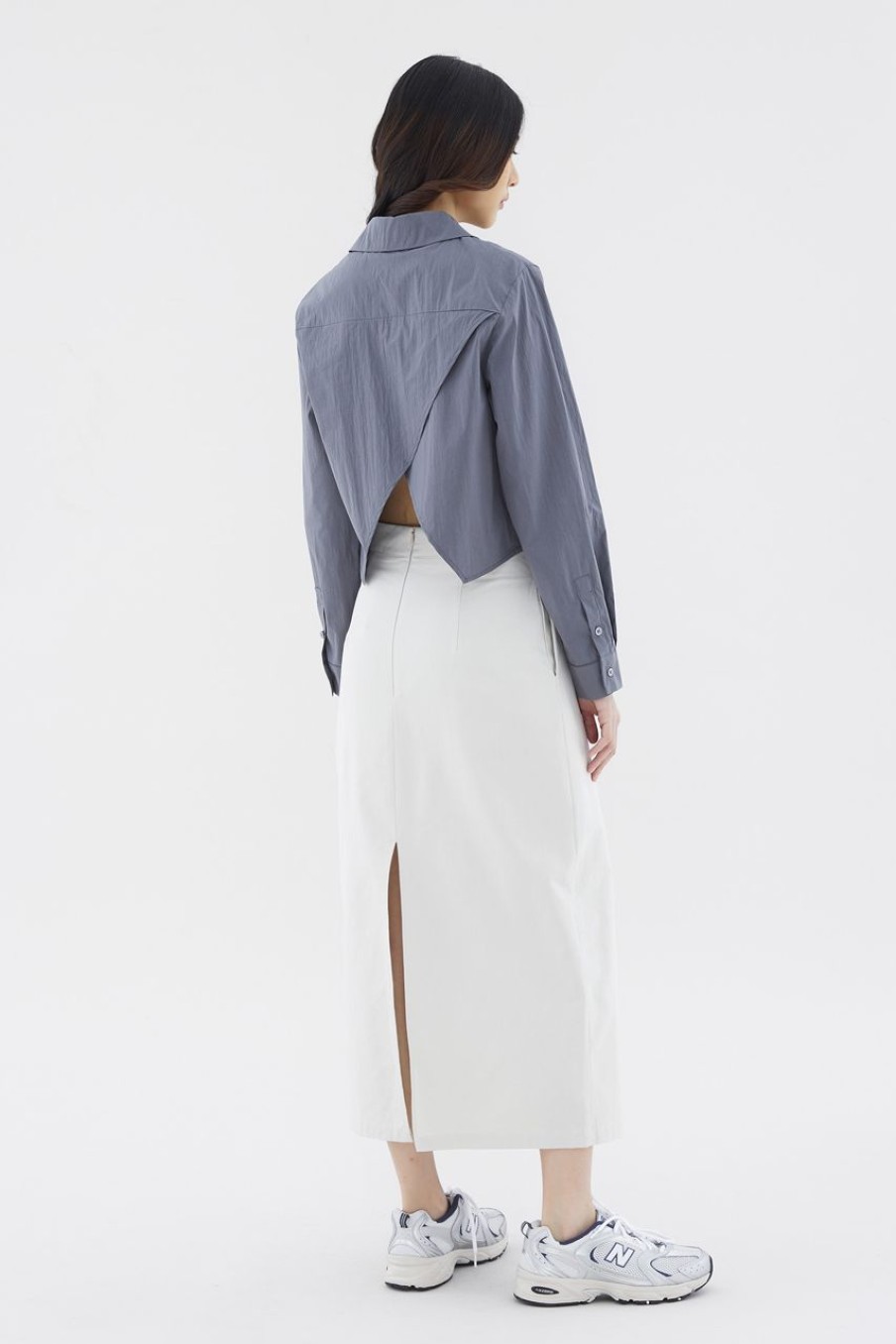 Women The Editor's Market Tops | Clio Cross-Back Crop Shirt Shadow