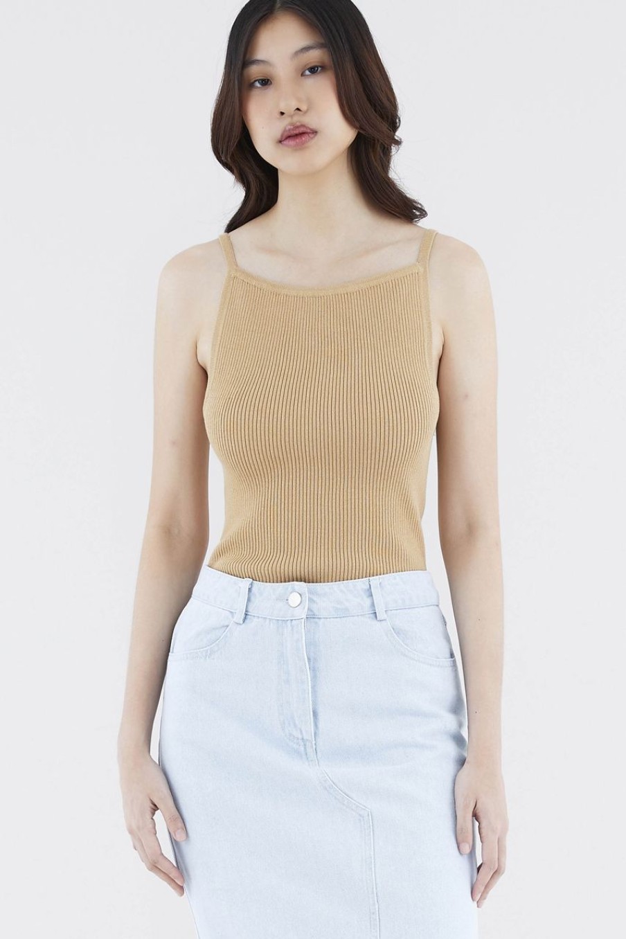 Women The Editor's Market Tops | Jeminic Square Knit Tank Camel