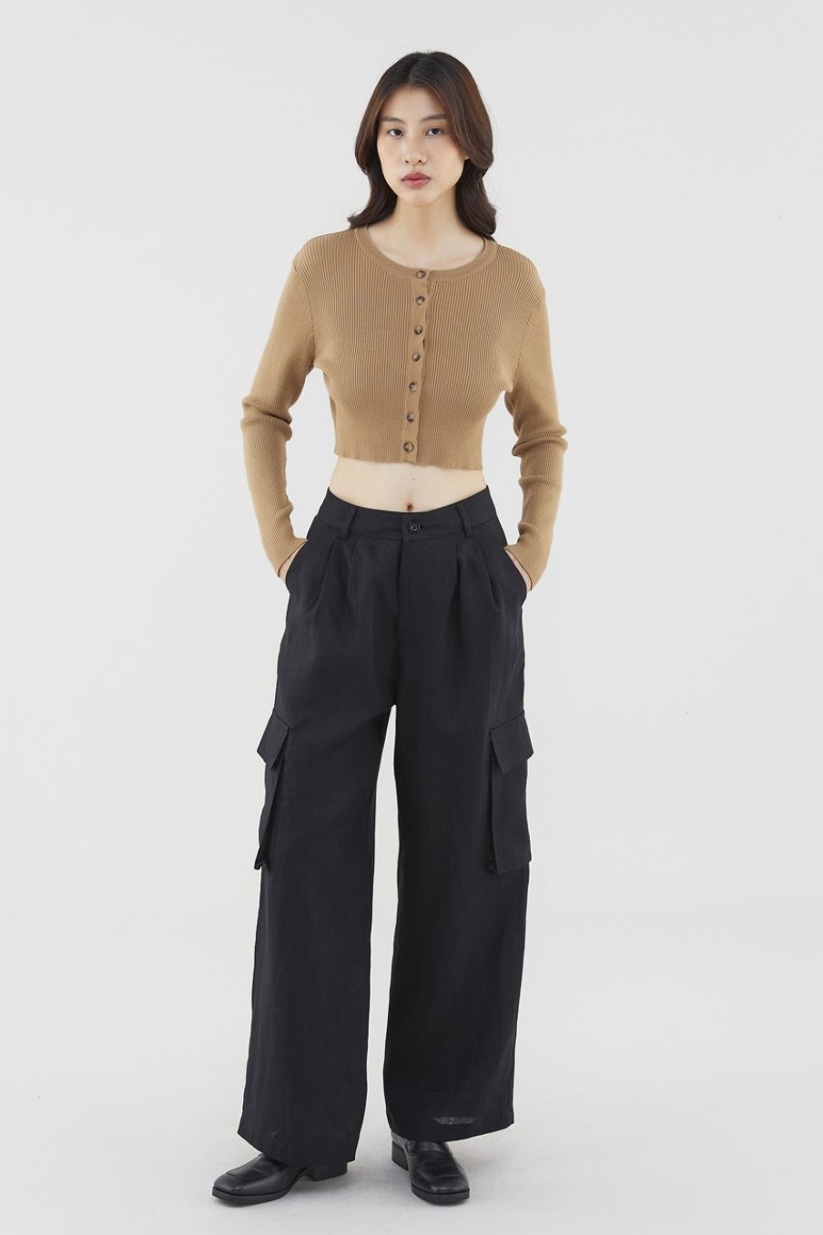 Women The Editor's Market Pants | Marcelyn Linen Utility Pants Black