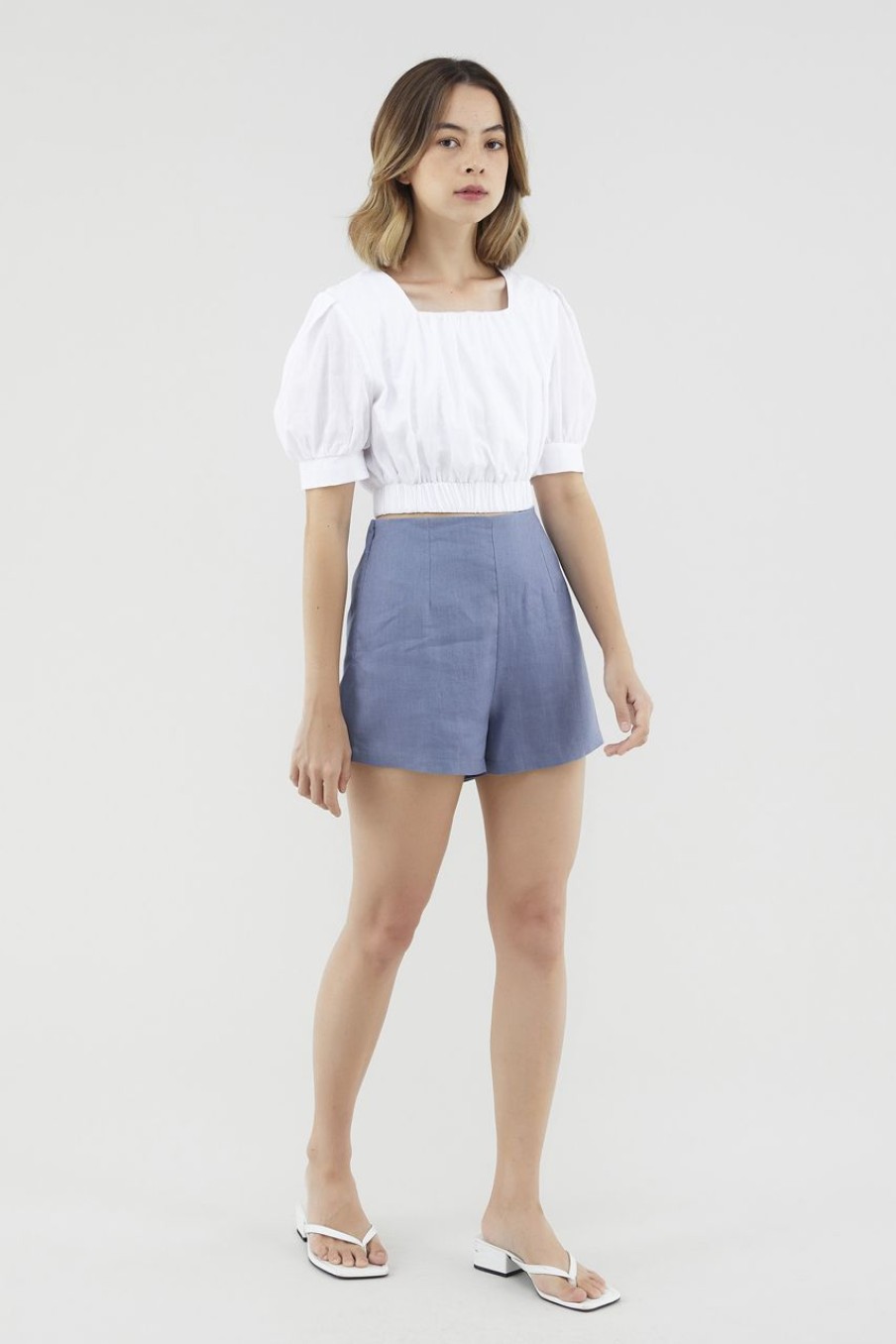 Women The Editor's Market Shorts | Corena Linen Relaxed Shorts Ash Blue