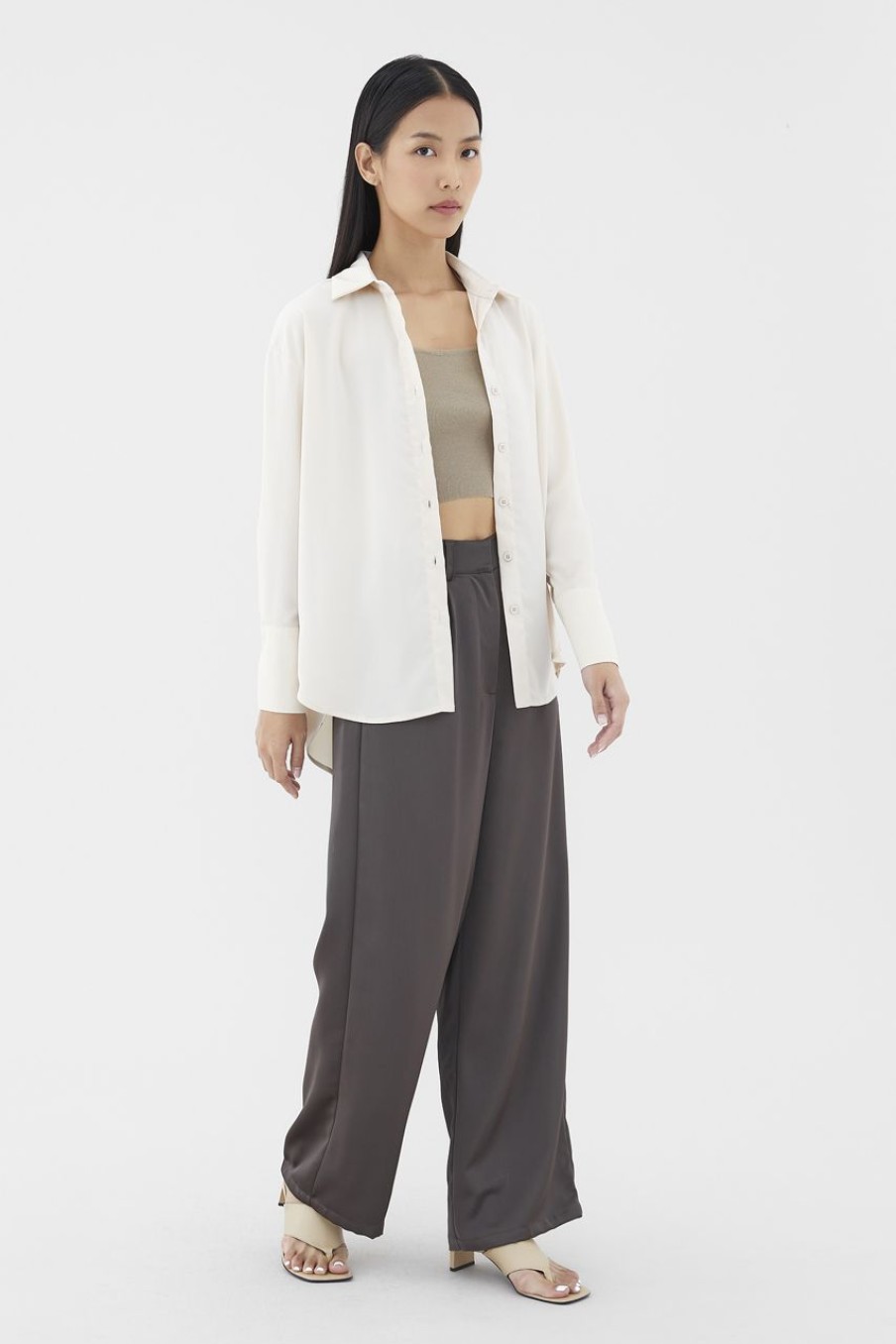 Women The Editor's Market Tops | Catrina Oversized Shirt Almond