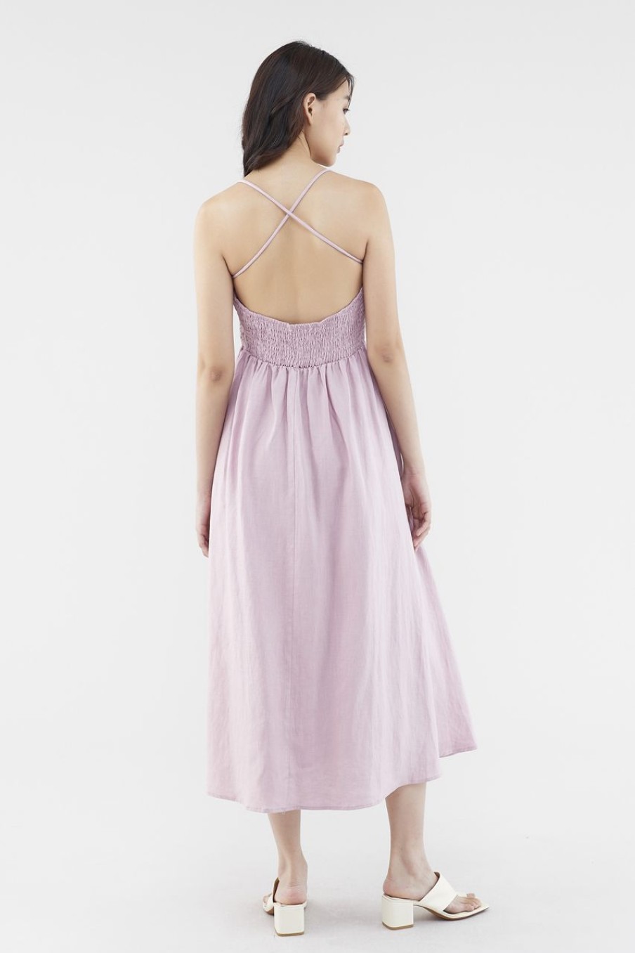 Women The Editor's Market Dresses | Zelda Linen Cross-Back Dress Dusty Pink