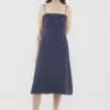 Women The Editor's Market Dresses | Penelope Linen Back-Tie Dress Eclipse