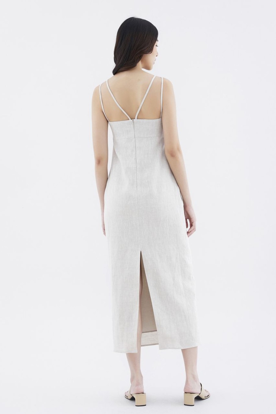 Women The Editor's Market Dresses | Erucia Linen Double-Strap Slit Dress Sand