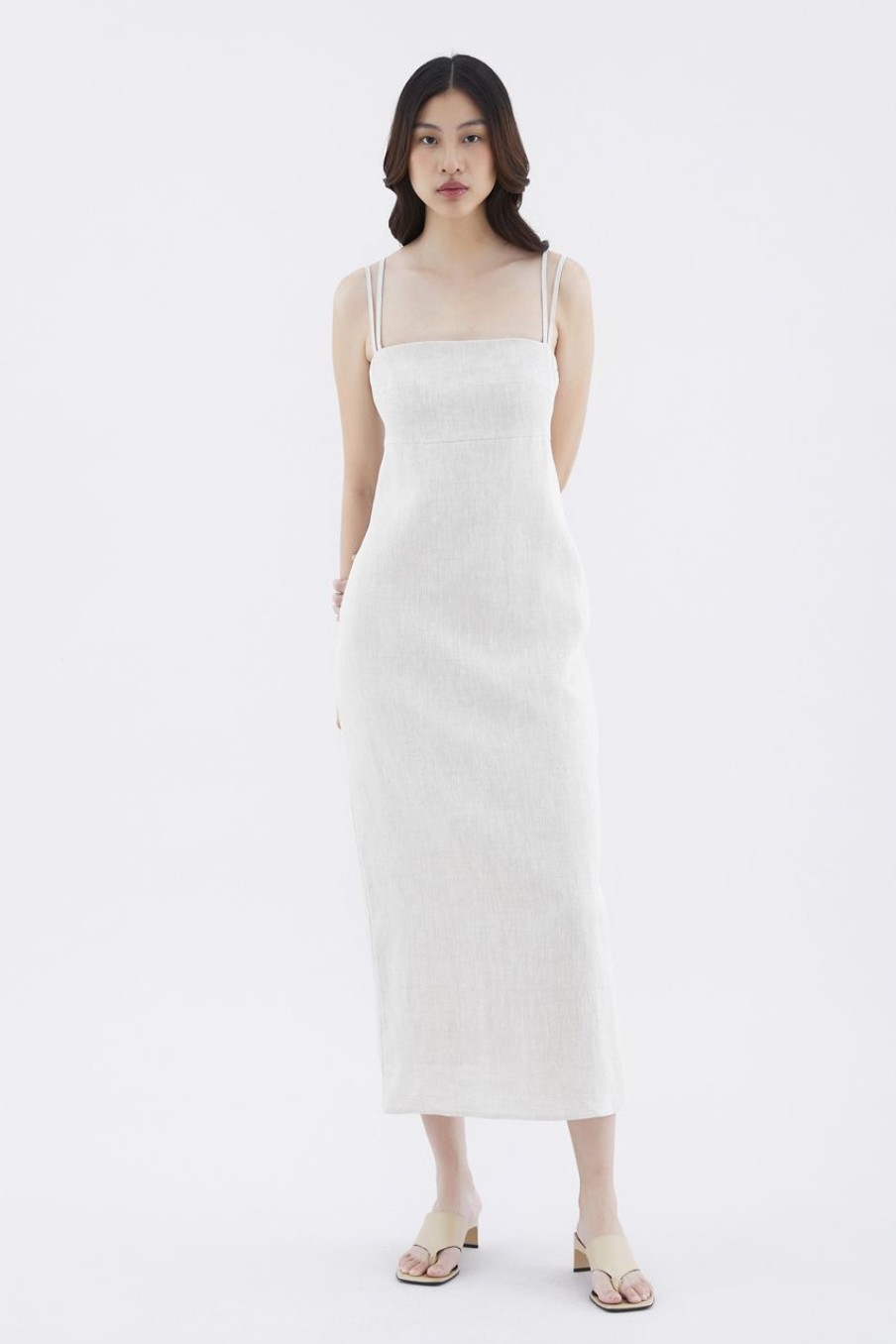 Women The Editor's Market Dresses | Erucia Linen Double-Strap Slit Dress Sand