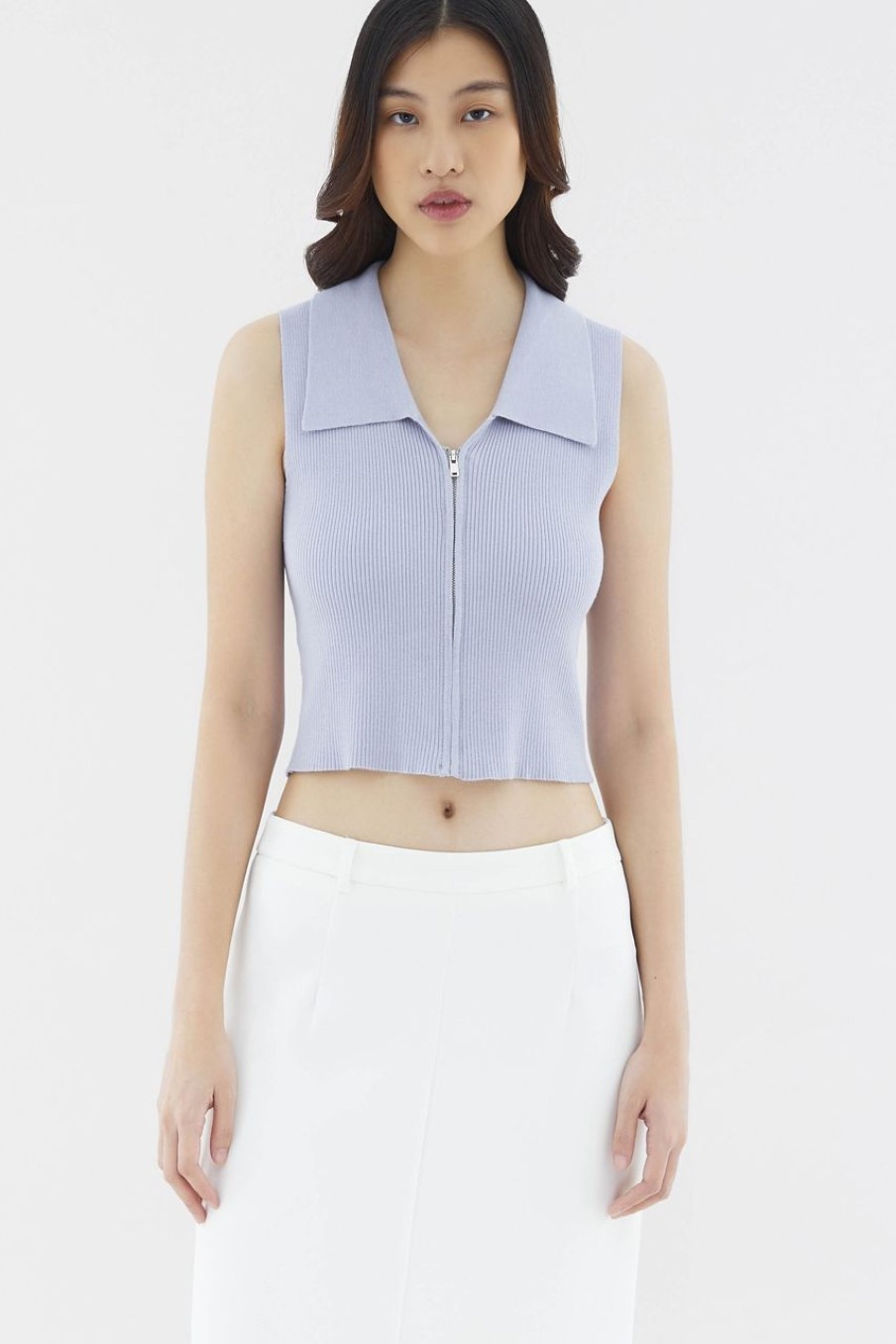 Women The Editor's Market Tops | Lyndor Polo Knit Tank Aluminium