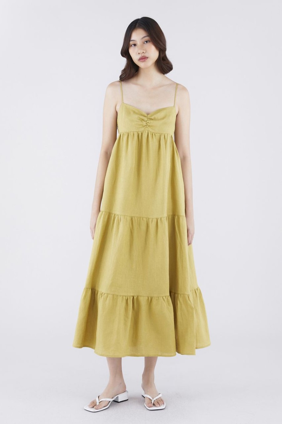 Women The Editor's Market Dresses | Rorie Linen Tiered Dress Citron