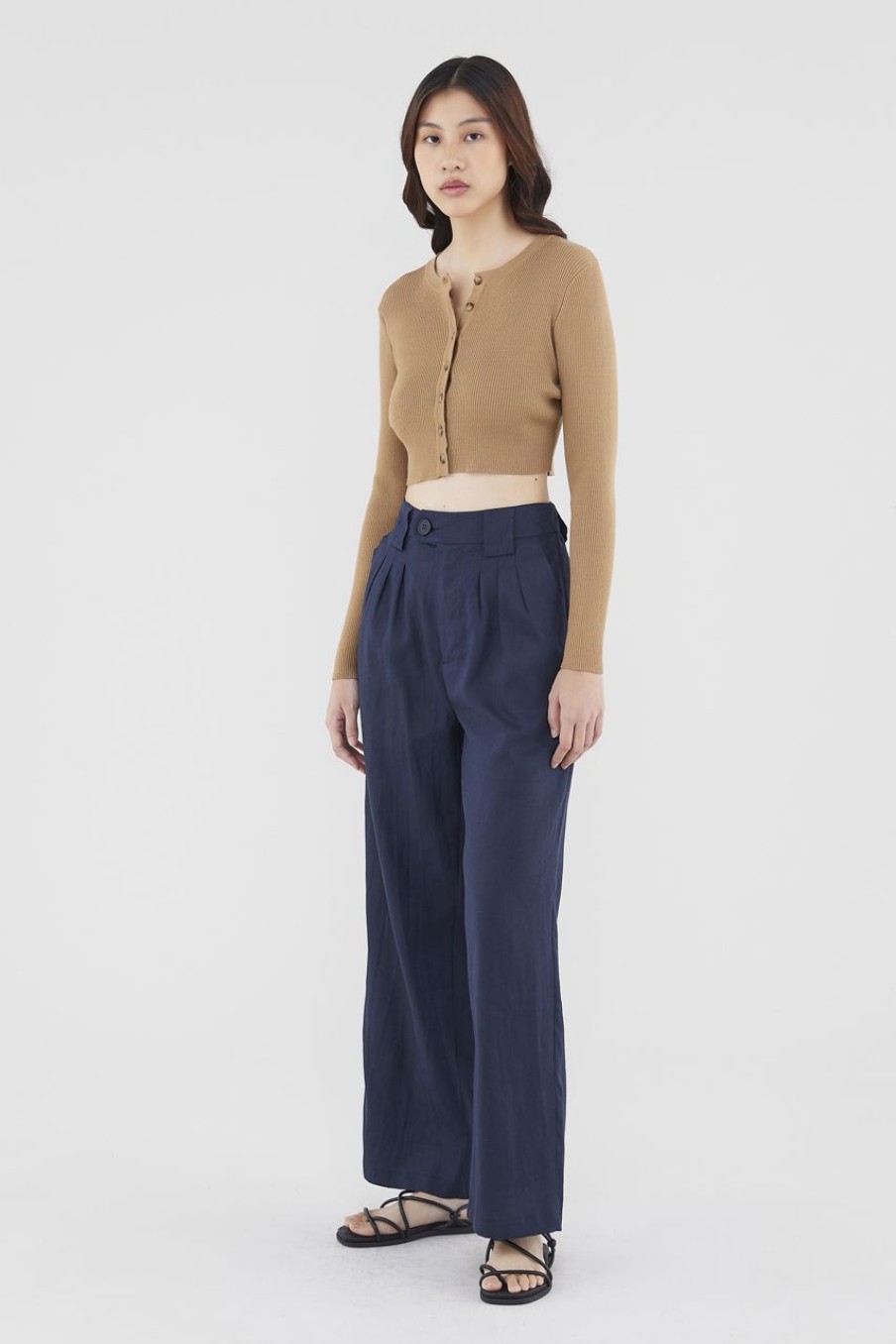 Women The Editor's Market Pants | Valeria Linen Pleated Pants Navy Blue