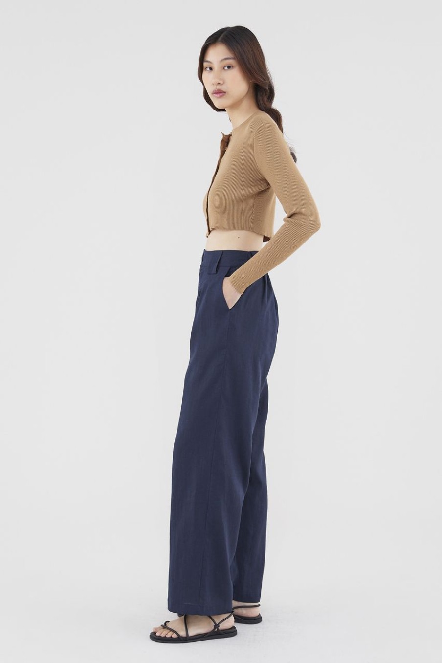 Women The Editor's Market Pants | Valeria Linen Pleated Pants Navy Blue