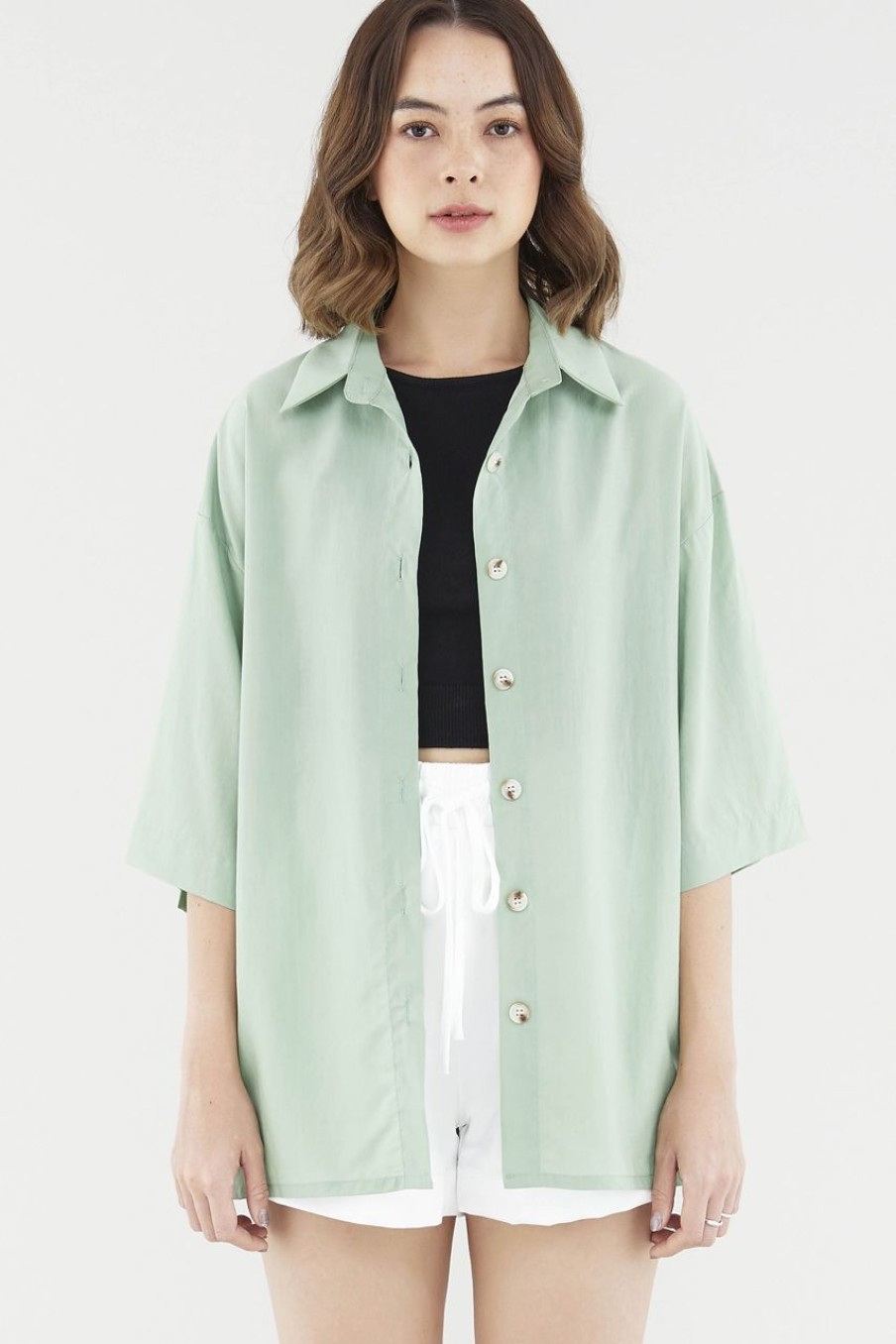 Women The Editor's Market Tops | Mirae Relaxed Shirt Apple Green