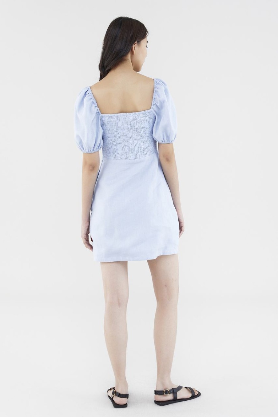 Women The Editor's Market Dresses | Blake Linen Pleat-Front Dress Dusty Blue