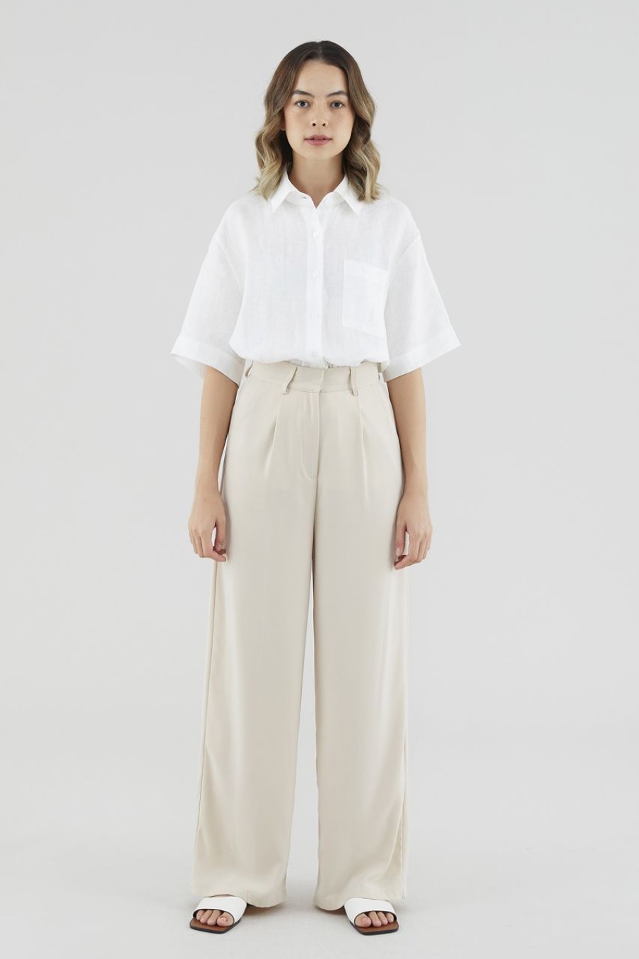 Women Palette Pants | Elicia Wide-Leg Pants Almond