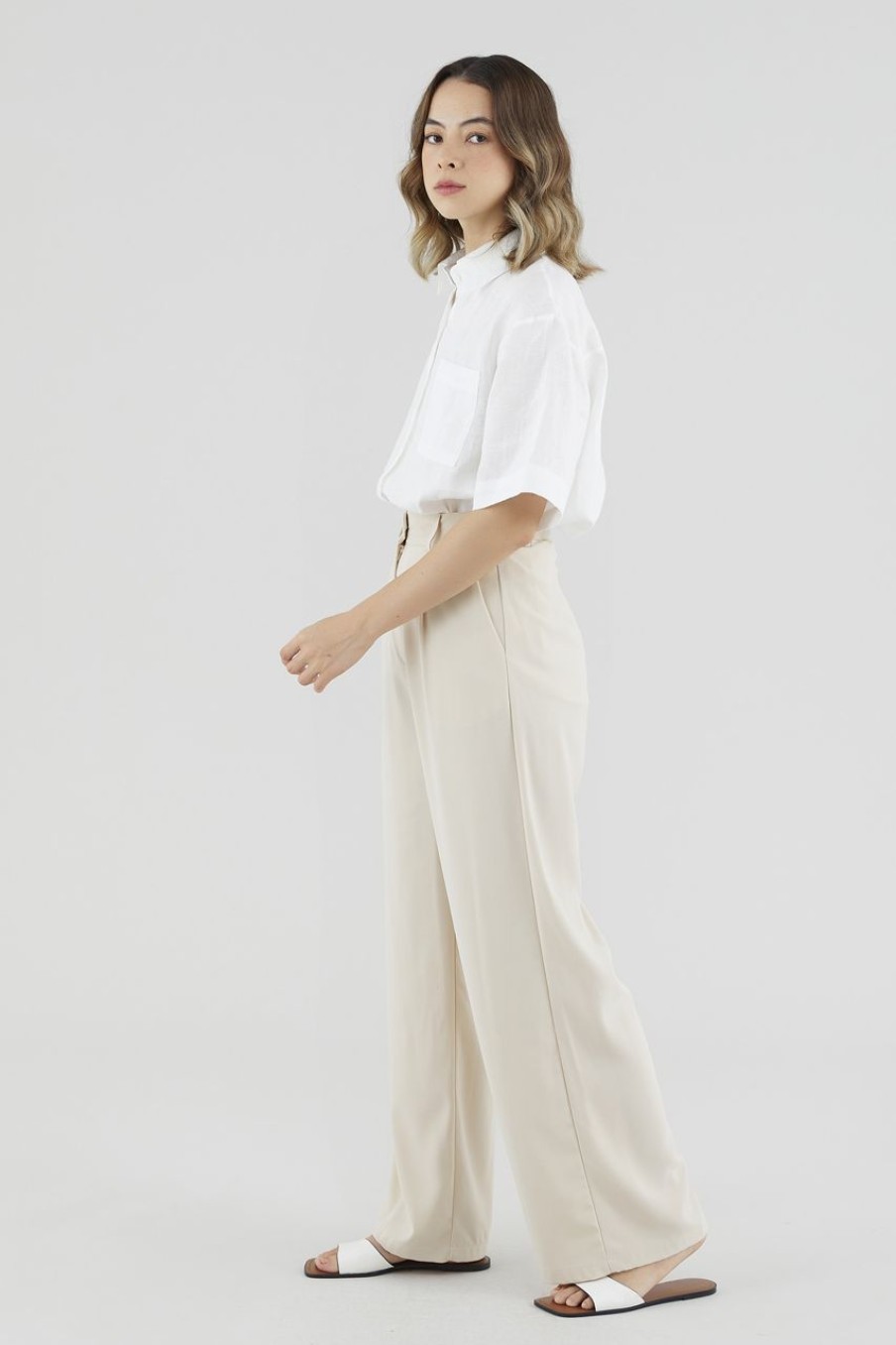 Women Palette Pants | Elicia Wide-Leg Pants Almond