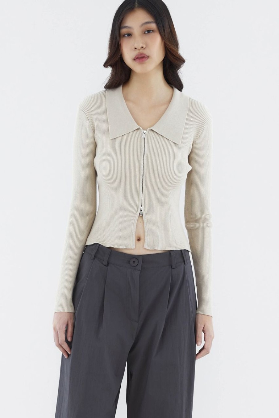 Women The Editor's Market Tops | Venanda Two-Way Zip Knit Top Soy